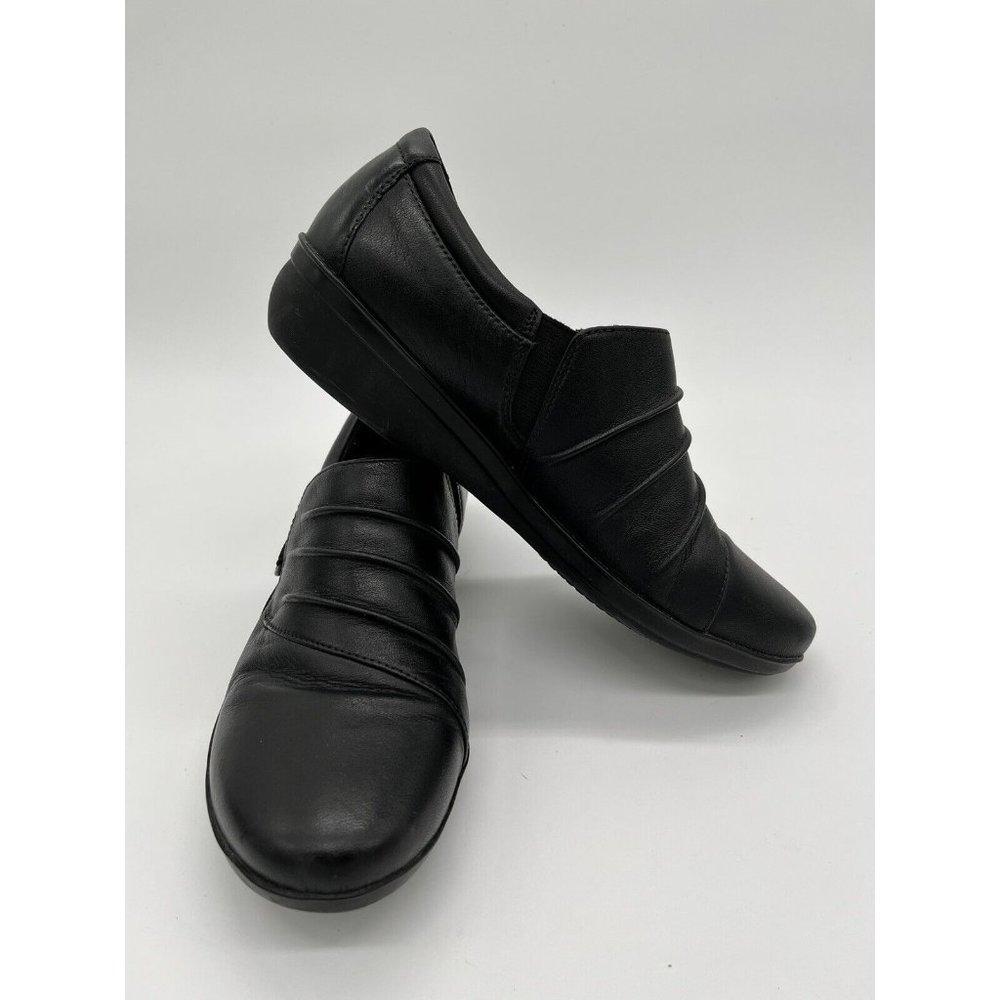 Clarks Women Leather Slip on Cushion Comfort Shoes Black Size 7.5M